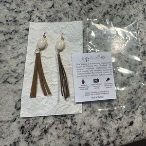 Fair Trade Boho Tassel Earrings | Leather Fringe & Speckled Bead Dangles